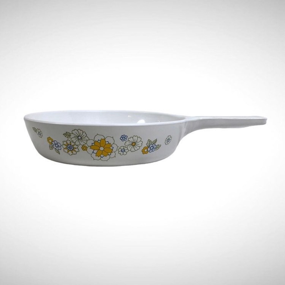 CorningWare Yellow Vintage Floral Bouquet Skillet Sauce Pan!